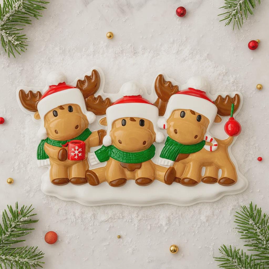 Reindeer Family of 3 Christmas Ornament | Personalized Names and Year | Winter Tree Decor Keepsake