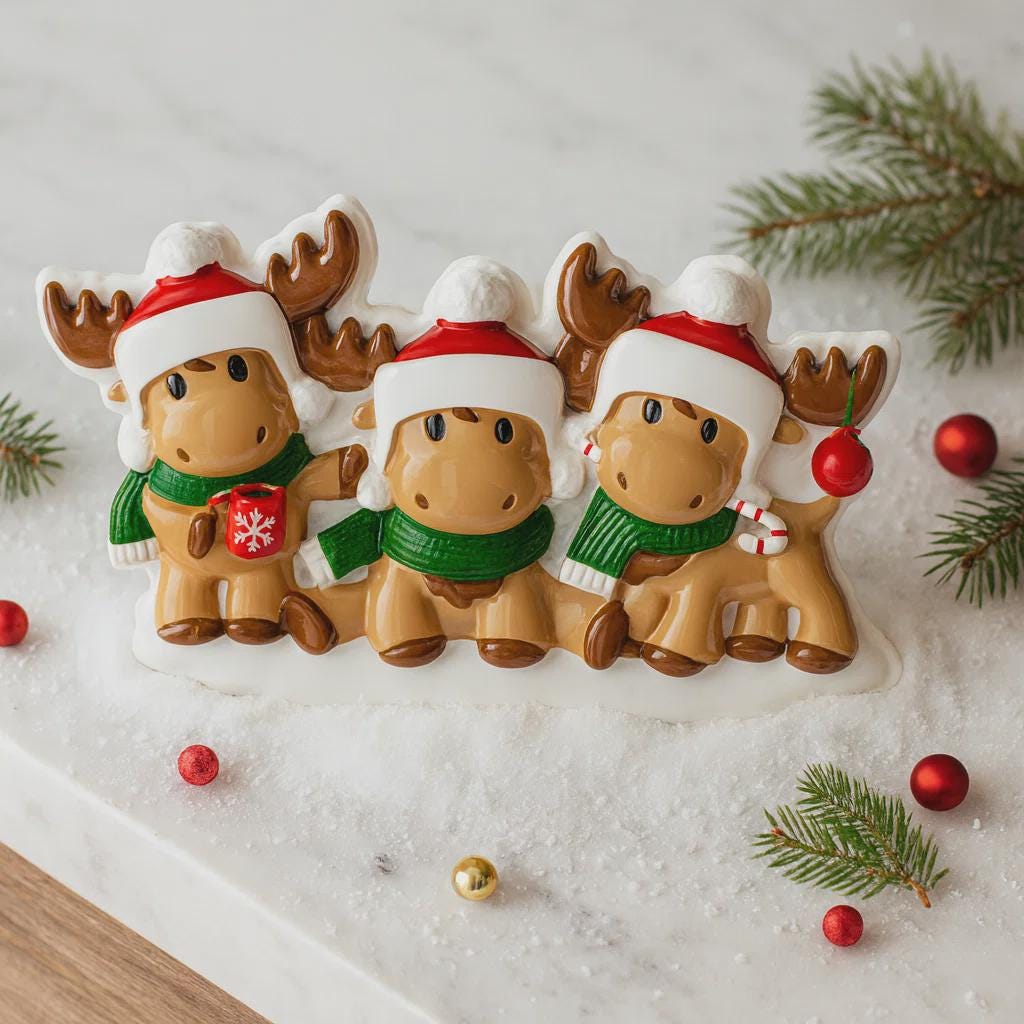 Reindeer Family of 3 Christmas Ornament | Personalized Names and Year | Winter Tree Decor Keepsake