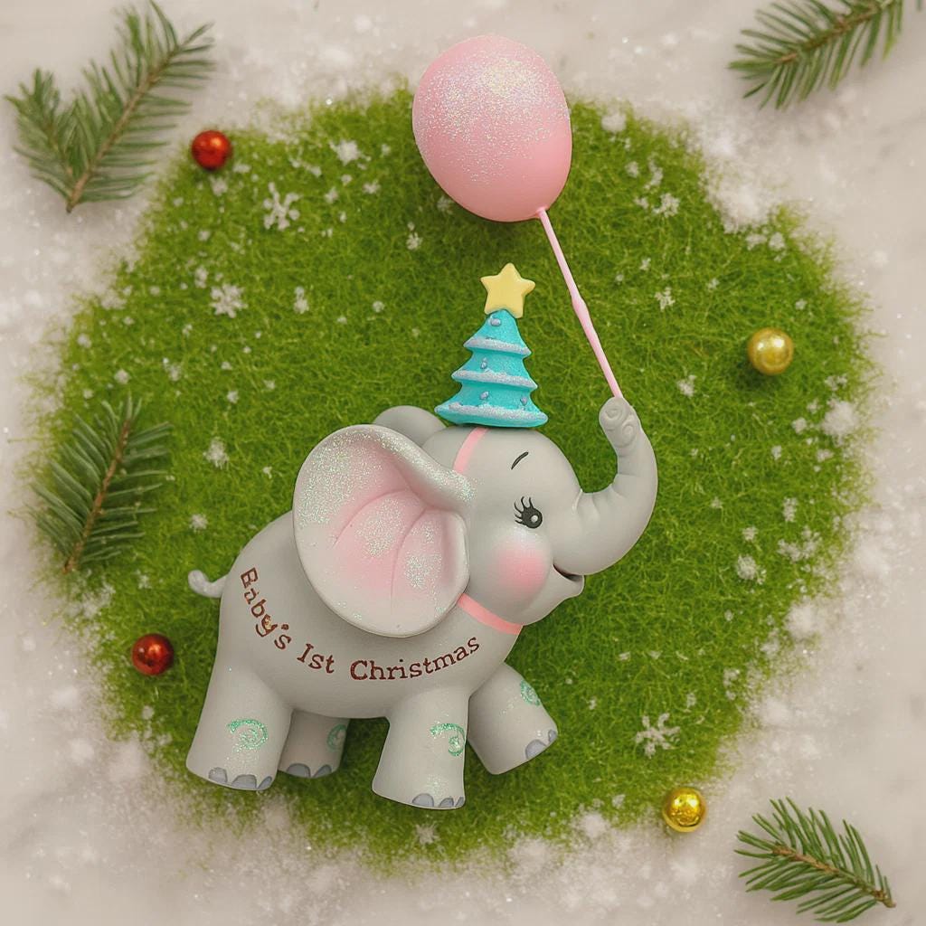 Baby’s First Christmas Elephant Ornament | Pink Balloon Christmas Keepsake | Personalized 3D Decor
