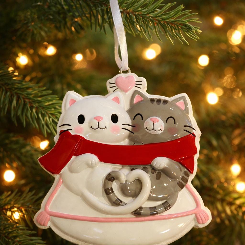 Personalized Cat Couple Ornament | Valentine Couple Gift for Kitty Lovers | 3D Front