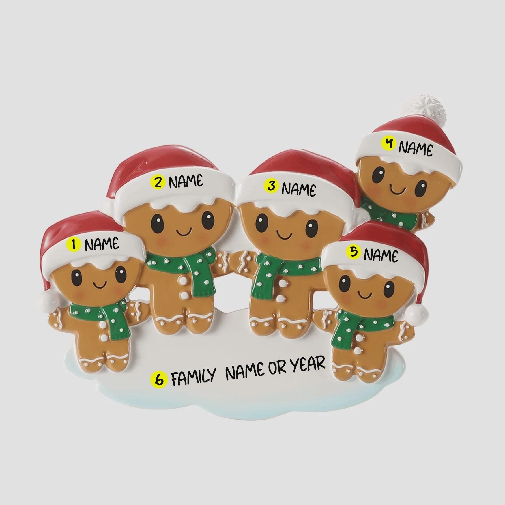 Personalized Family of 5 Gingerbread Christmas Ornament | Custom Handwritten Names