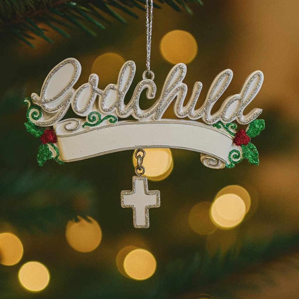 Personalized Godchild Christmas Ornament | Custom Name and Year Cross Keepsake | Religious Present