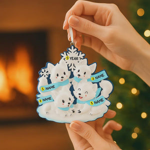 Arctic Fox Family Ornament | Personalized White Fox Christmas Decoration | Custom Family Names Ornament | Winter Holiday Gift