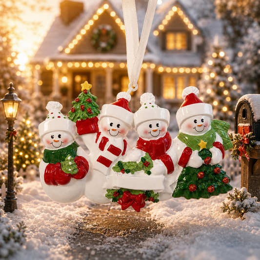 Family of 4 Snowman Ornament | Personalized Christmas Gift | Custom Names Holiday Decor | Winter Keepsake