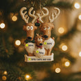 Load image into Gallery viewer, Personalized reindeer family ornament with name tags on a Christmas tree.
