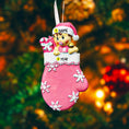 Load image into Gallery viewer, Personalized Baby Girl Christmas Ornament featuring a sweet baby in a pink stocking with raised 3D front details and textured snowflake accents. The name is added on the hat and the year on the stocking, creating a meaningful newborn keepsake. Soft pink tones, holiday elements, and dimensional design make it perfect for baby’s first Christmas, baby girl gift, and special family memory ornament for the tree.
