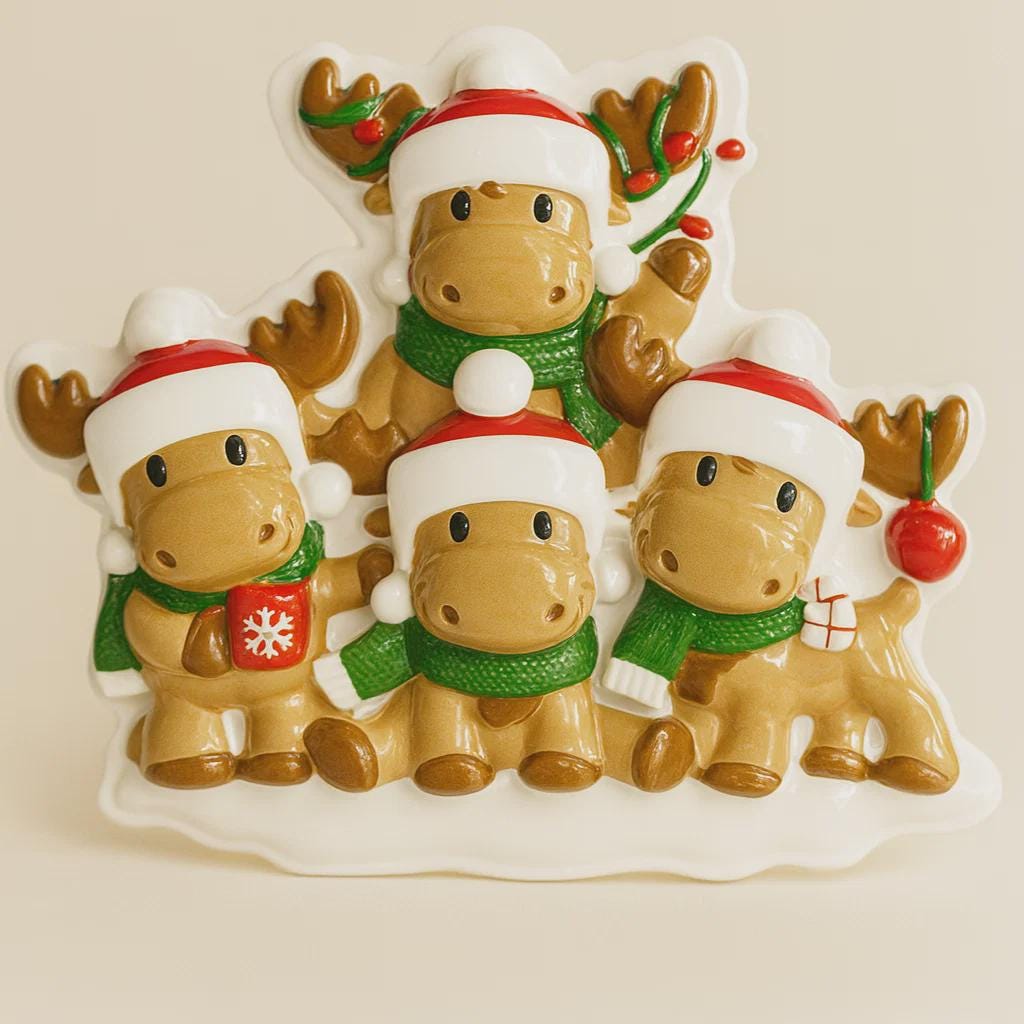 Family of 4 Reindeer Ornament | Personalized Christmas Gift | Custom Names Holiday Decor | Winter Keepsake