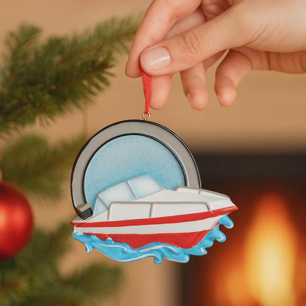 Personalized Speedboat Ornament | Nautical Holiday Keepsake | Raised 3D Details