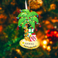 Load image into Gallery viewer, Decorative palm tree ornament with lights and 'Hawaii Best Vacation Ever!' text on a blurred Christmas tree background.
