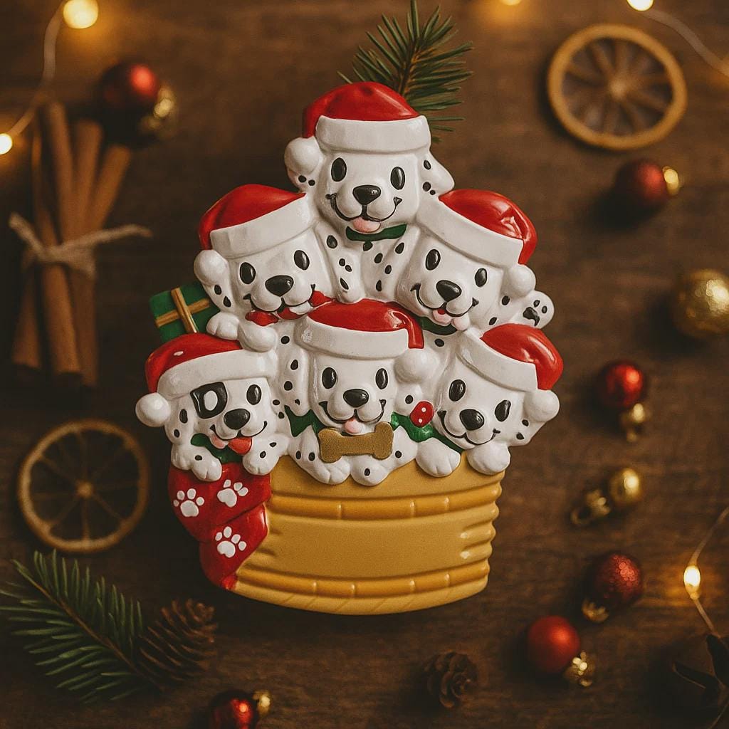 Personalized 6 Family Dalmatian Ornament | Dog Lover Christmas Keepsake