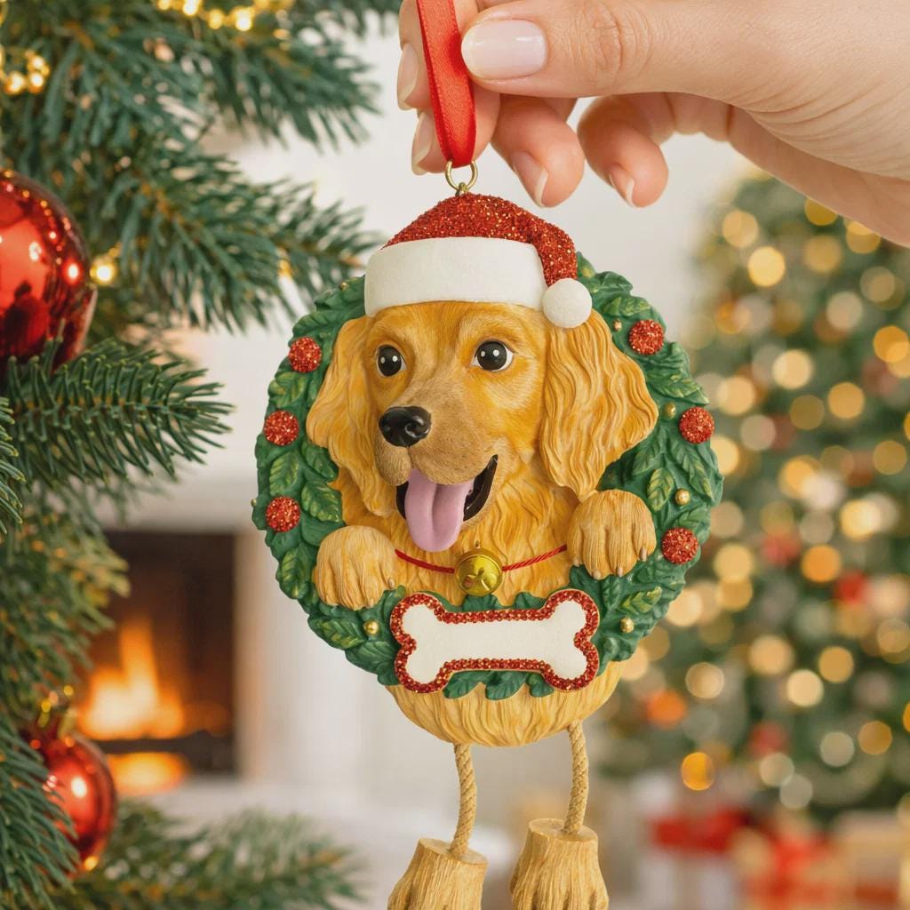 Golden Retriever Wreath Decor | Personalized Dog Name and Year | Christmas Pet Keepsake | Retriever Gift