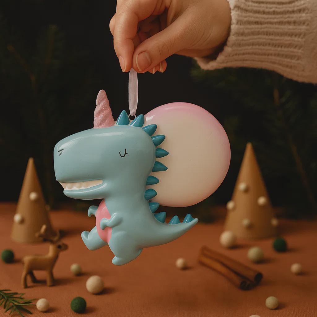 Unicorn-shaped keychain held by a hand with decorative background