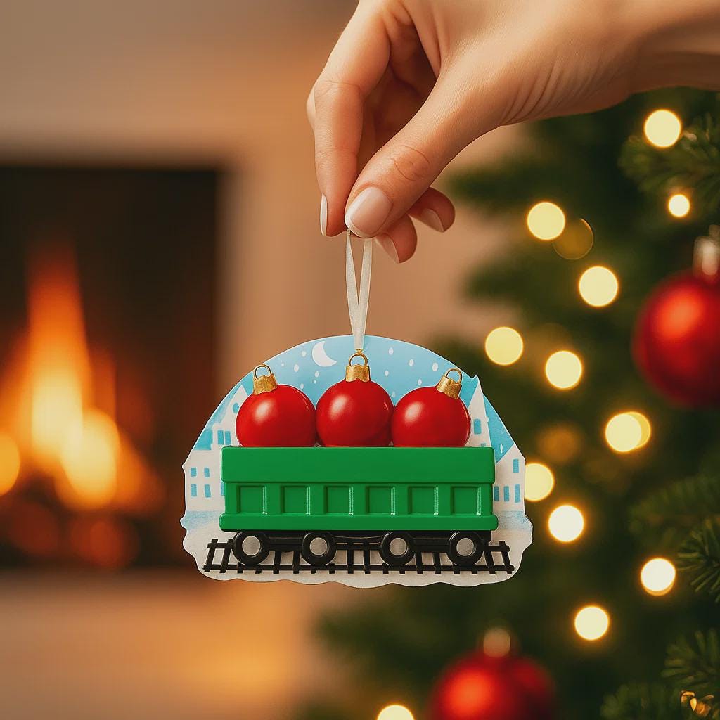 Personalized Family of 3 Train Ornament | Custom Christmas Decoration