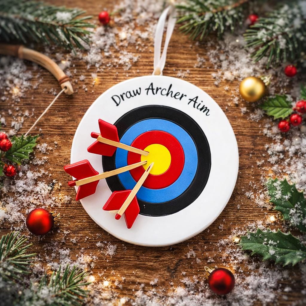 Personalized archery ornament featuring a colorful target and arrows design, customized with a name and year. Perfect for archery lovers, hunters, target shooting fans, and outdoor sports enthusiasts. This unique Christmas ornament celebrates precision, focus, and passion for archery, making it a meaningful holiday keepsake or gift for athletes, hobbyists, and competitive shooters.
