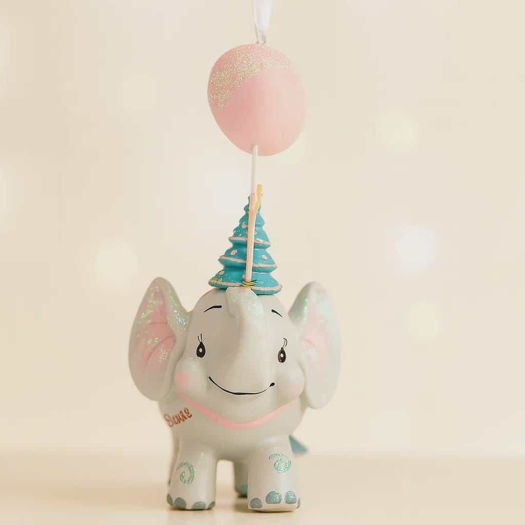 Baby’s First Christmas Elephant Ornament | Pink Balloon Christmas Keepsake | Personalized 3D Decor