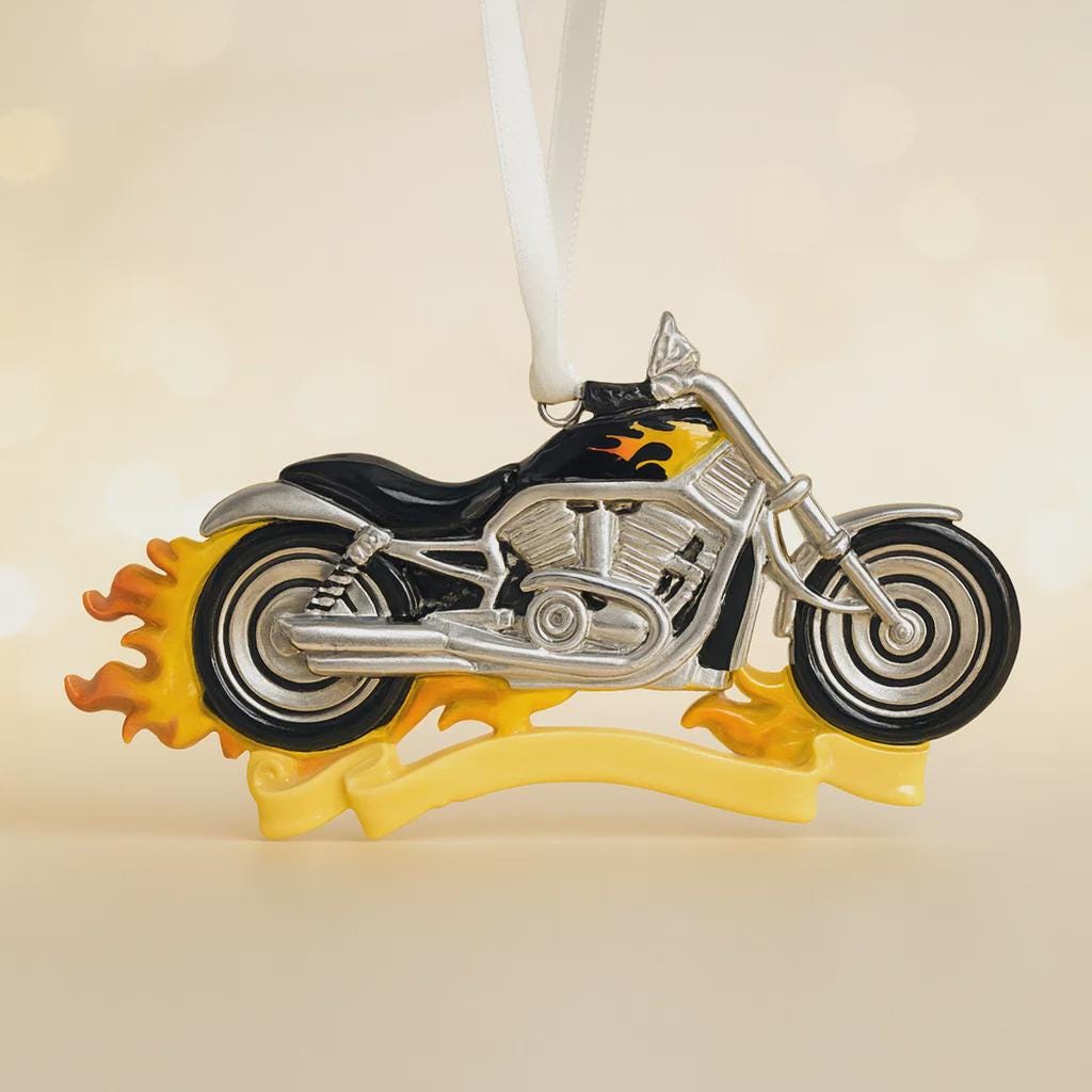Motorcycle ornament with flames on a beige background