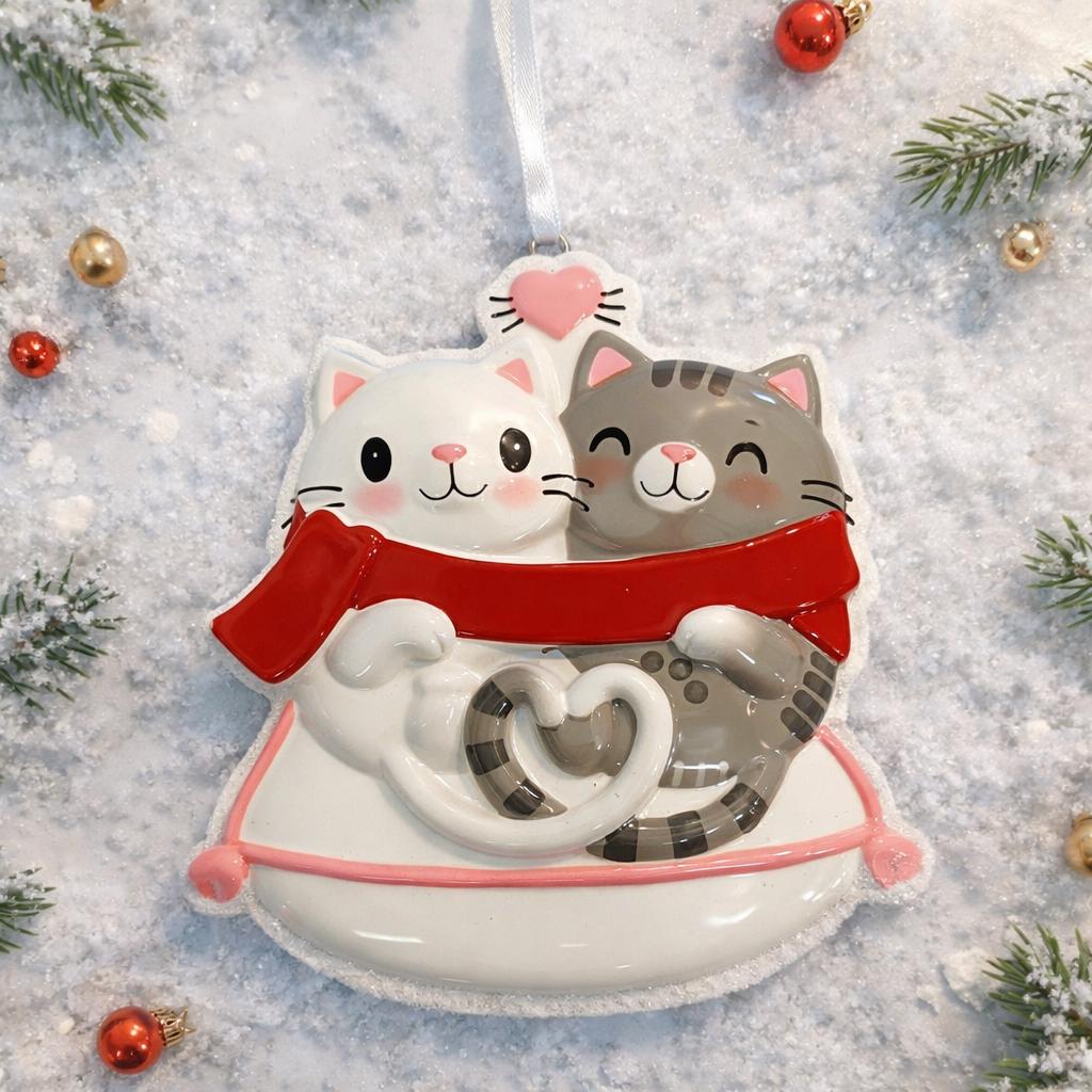 Personalized Cat Couple Ornament | Valentine Couple Gift for Kitty Lovers | 3D Front