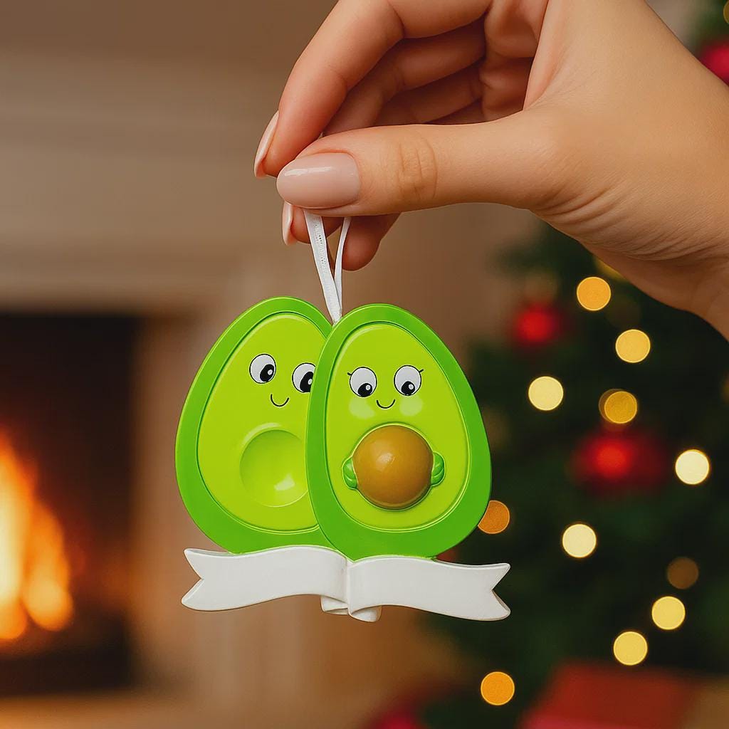 Personalized expecting couple ornament featuring a cute avocado couple design celebrating pregnancy and growing families. This joyful Christmas ornament can be customized with two names and a year, making it perfect for pregnancy announcements, expecting parents, baby reveals, and first Christmas as a family. A playful and heartwarming keepsake that captures love, excitement, and the beginning of a beautiful new chapter together.