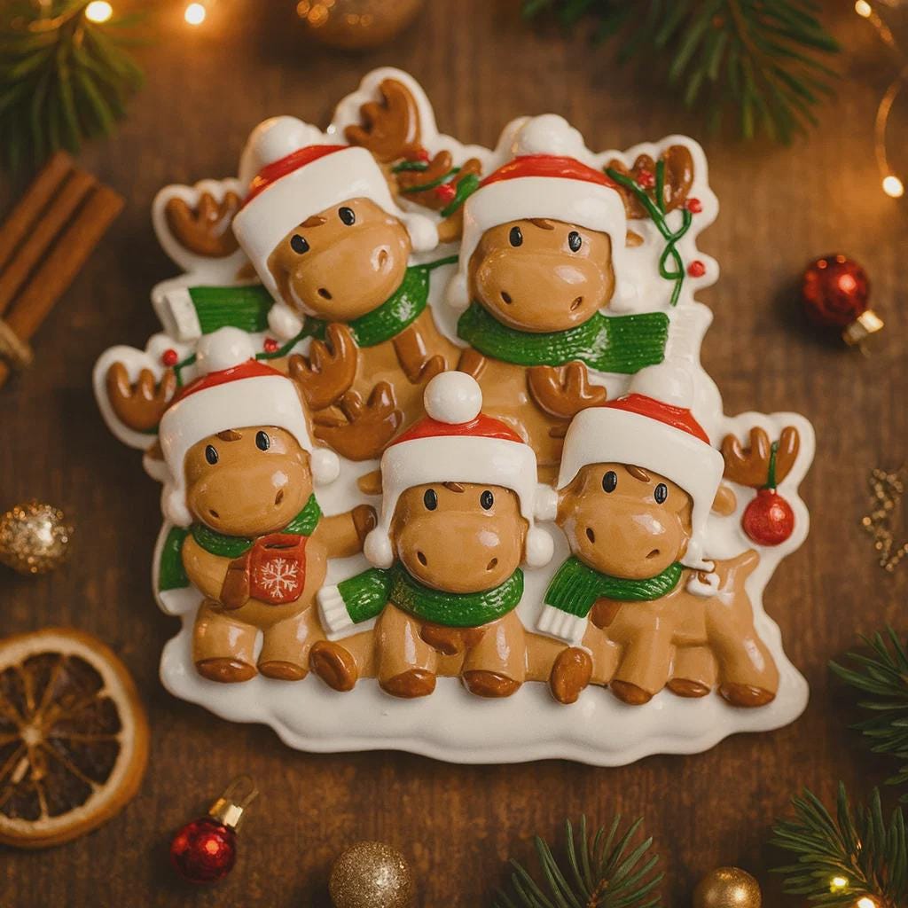 Reindeer Family of 5 Christmas Ornament | Personalized Names and Year | Winter Tree Decor Keepsake