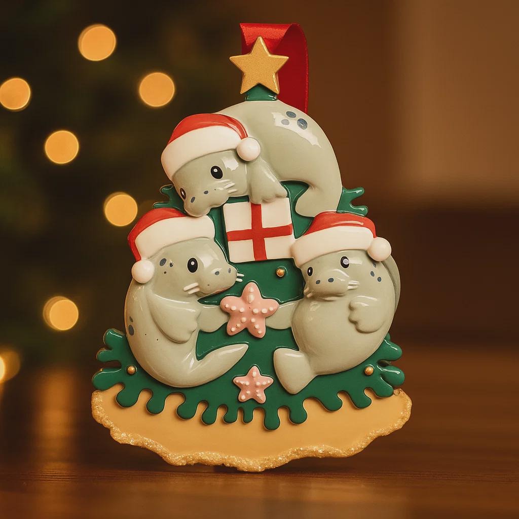 Personalized Family of 3 Seal Christmas Ornament | Custom Names