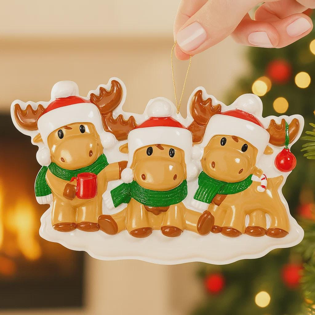 Reindeer Family of 3 Christmas Ornament | Personalized Names and Year | Winter Tree Decor Keepsake
