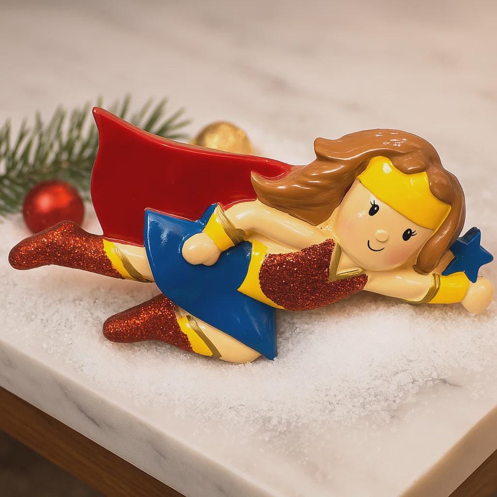 Flying Superhero Girl Christmas Ornament | Personalized Name & Year
