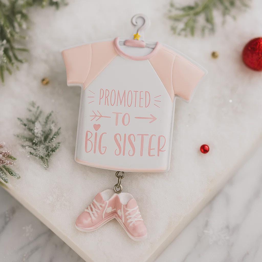 Personalized Big Sister Ornament | Pink Shirt & Shoes Keepsake