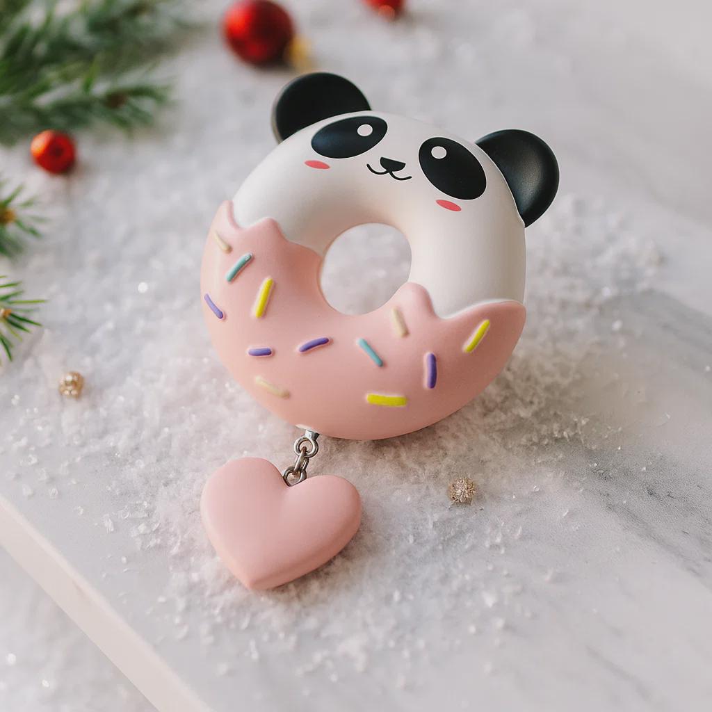 Personalized panda donut Christmas ornament with custom name and year, cute animal holiday tree decoration
