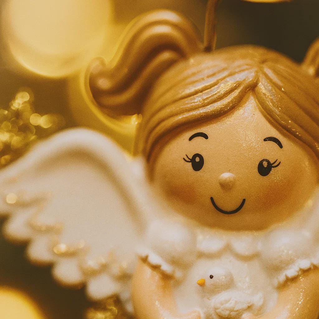 Decorative angel figurine with a gold background