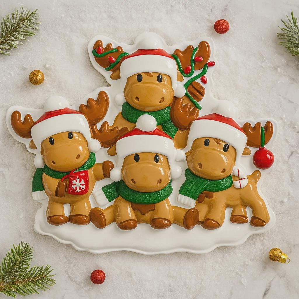 Reindeer Family of 5 Christmas Ornament | Personalized Names and Year | Winter Tree Decor Keepsake