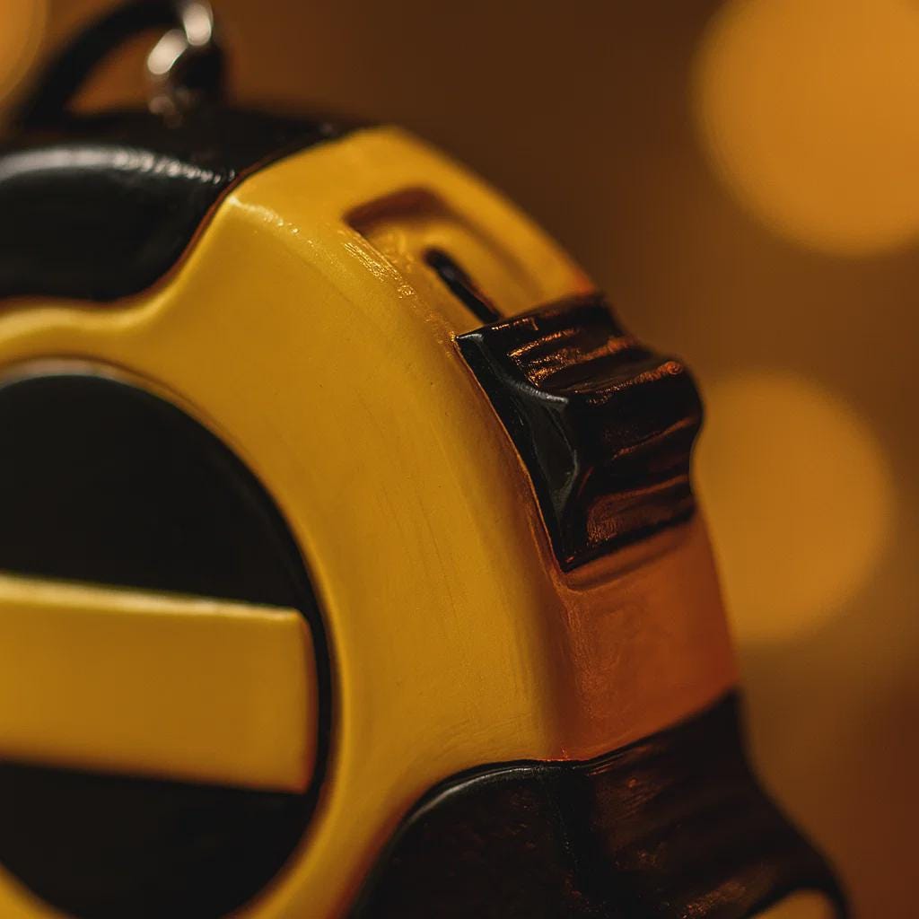 Close-up of a yellow and black tape measure with a blurred background