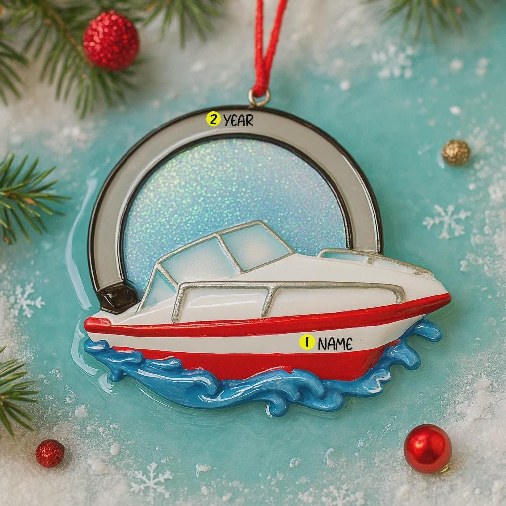 Personalized Speedboat Ornament | Nautical Holiday Keepsake | Raised 3D Details