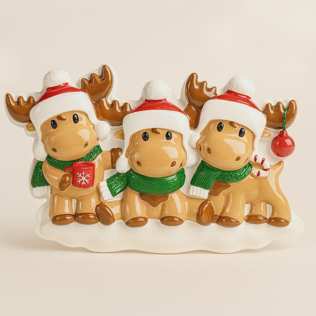 Reindeer Family of 3 Christmas Ornament | Personalized Names and Year | Winter Tree Decor Keepsake