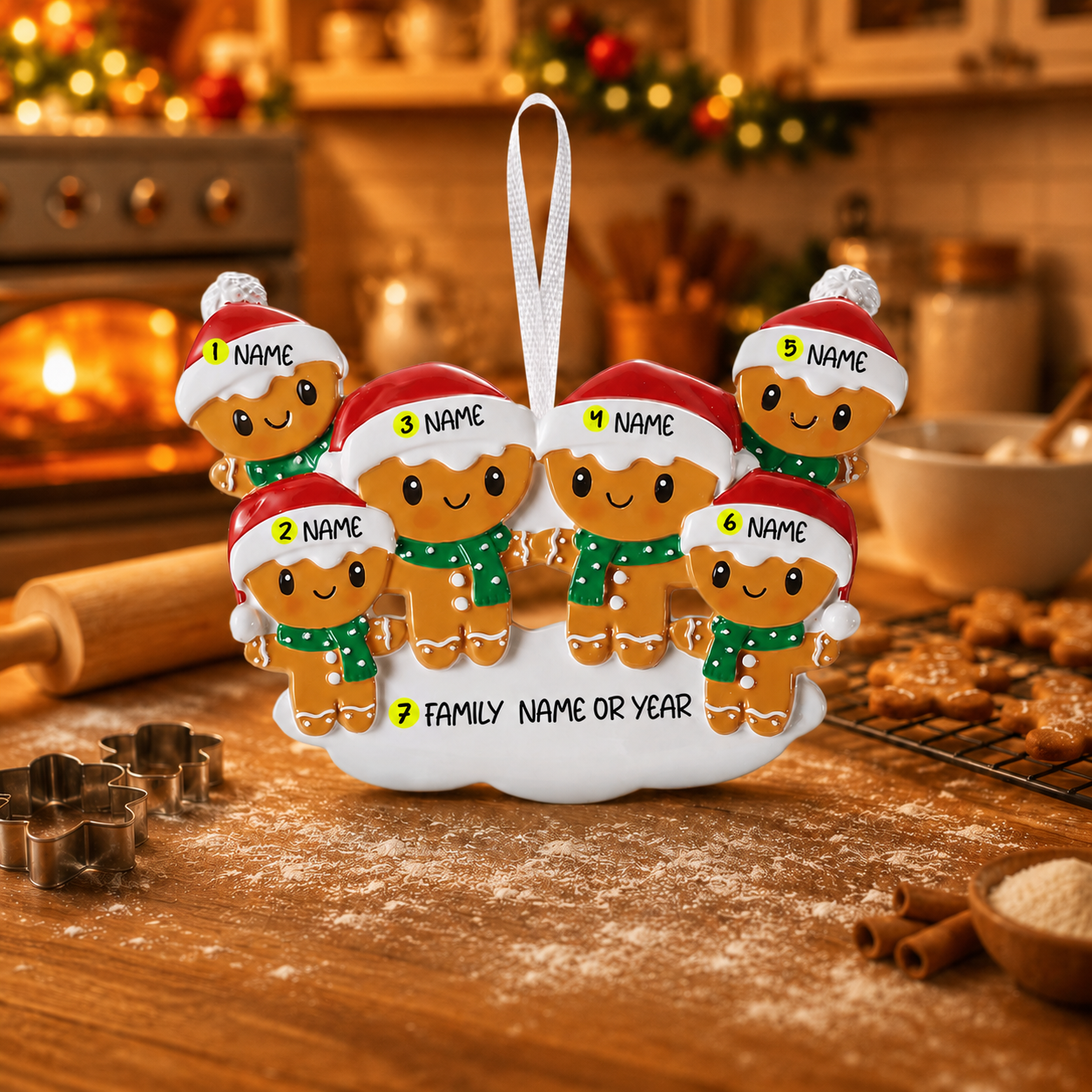 Personalized Family of 6 Gingerbread Ornament | Custom Christmas Keepsake