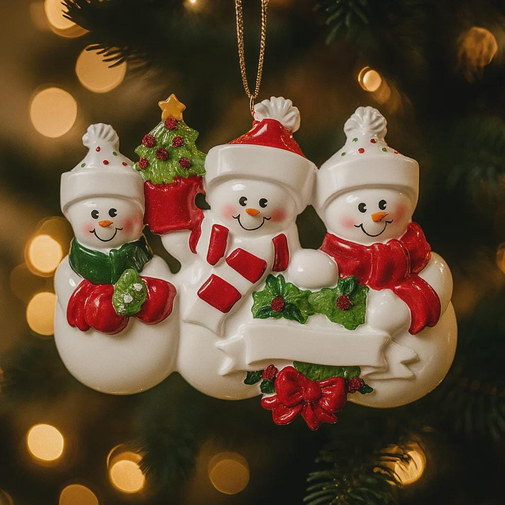 Snowman Family of 3 Christmas Ornament | Personalized Names and Year | Winter Tree Decor Keepsake
