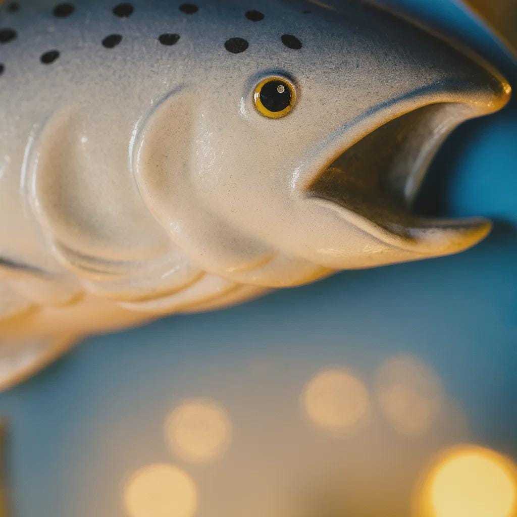 Close-up of a fish-shaped object with a blurred background