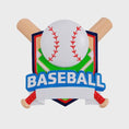 Load image into Gallery viewer, Personalized baseball Christmas ornament featuring a classic baseball and crossed bats design on a shield style background, customizable name area on the front banner and customizable year area on the baseball, glossy finish with raised 3D front details and flat 2D back, white hanging ribbon, displayed on a snowy baseball field themed holiday background with pine branches and festive decorations.
