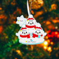Load image into Gallery viewer, Personalized Christmas ornament with family of 3 seal in red sweaters against a blurred Christmas tree background.
