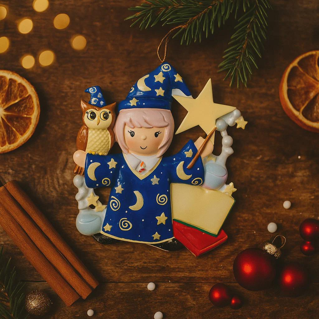 Personalized Wizard Girl Christmas Ornament | Fantasy Holiday Keepsake
