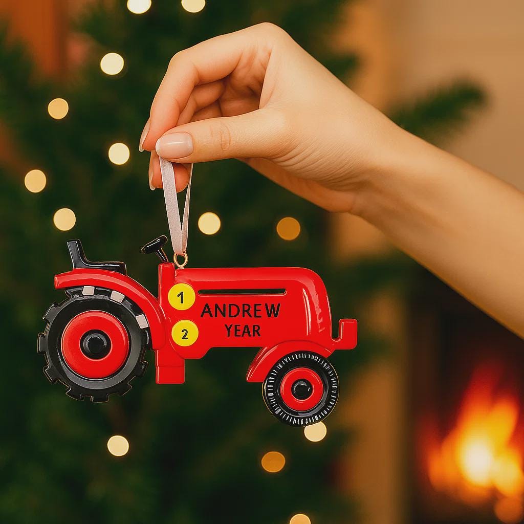 Red Tractor Personalized Ornament | Farmer Raised 3D Christmas Ornament