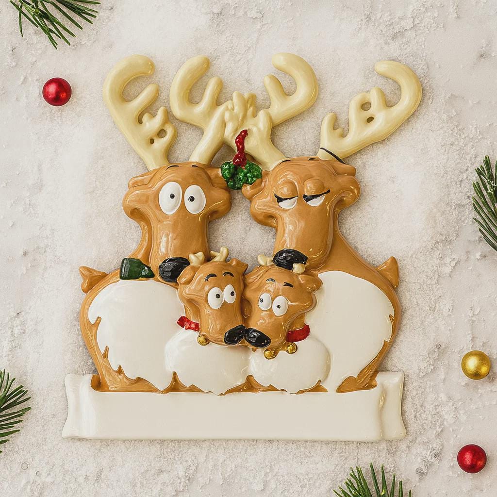Family of 4 Reindeer Ornament | Personalized Christmas Gift | Custom Names Holiday Decor | Winter Keepsake