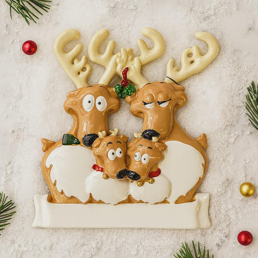Family of 4 Reindeer Ornament | Personalized Christmas Gift | Custom Names Holiday Decor | Winter Keepsake