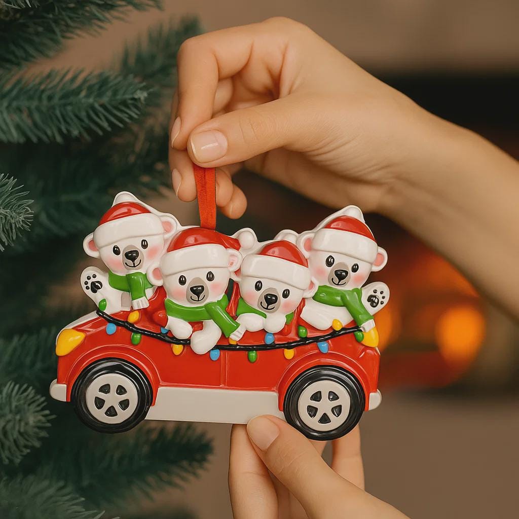 Personalized 4 Family Ornament Polar Bear | Personalized Christmas Keepsake