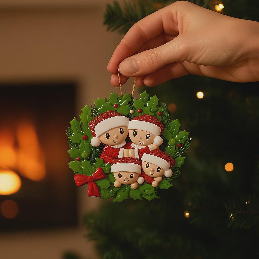 Personalized Family of 4 Christmas Wreath Ornament | Custom Name Xmas Gift