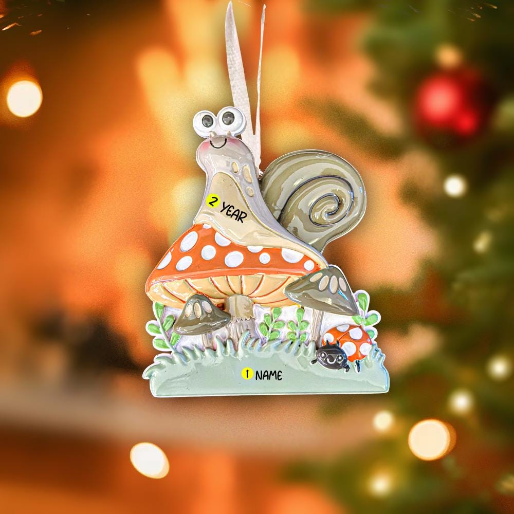 Personalized Snail & Mushroom Ornament | Custom Name Woodland Keepsake