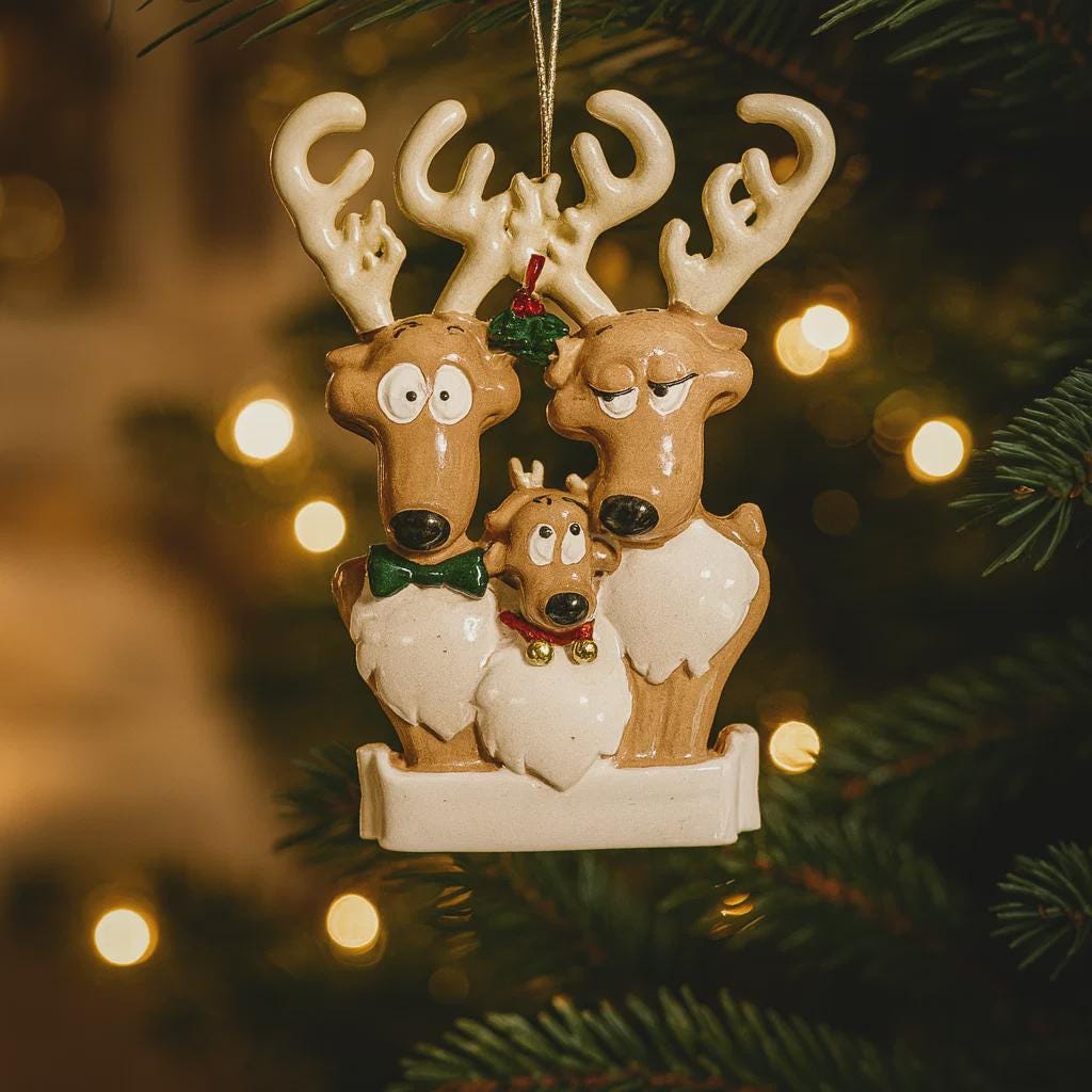 Family of 3 Reindeer Ornament | Personalized Christmas Gift | Custom Names Holiday Decor | Winter Keepsake