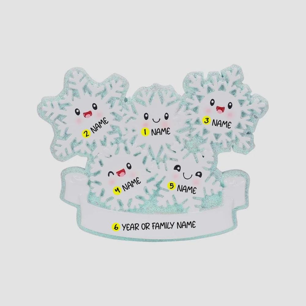 Family of 5 Snowflake Ornament | Winter Name Keepsake | Handwritten Family Piece | Festive Tree Accent