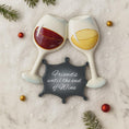 Load image into Gallery viewer, Decorative ornament shaped like two wine glasses with a plaque reading 'Friends until the end of Wine' on a marble surface.
