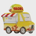 Load image into Gallery viewer, Toy taco truck with 'TACOS' on top, yellow body, red and white striped roof, and cactus design.
