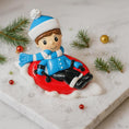 Load image into Gallery viewer, Personalized Boy Sled Christmas Ornament | Holiday Keepsake Gift | Snow Tube Boy Toddler Present
